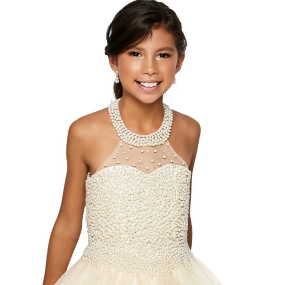 halter top beaded pageant dress
